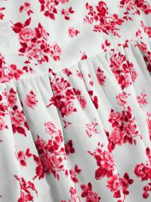 Celure Plus Ditsy Floral Print Ruffle Hem Skirt - Red - View 6