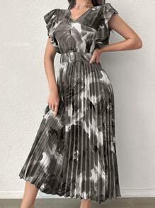 Mulvari Women's Summer Elegant Floral Print V-Neck Cap Sleeve Dress ...