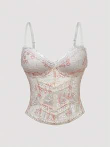 SHEIN Unity Women's Delicate Floral Lace Spaghetti Strap Camisole With Padded Cups - Multicolor - View 1