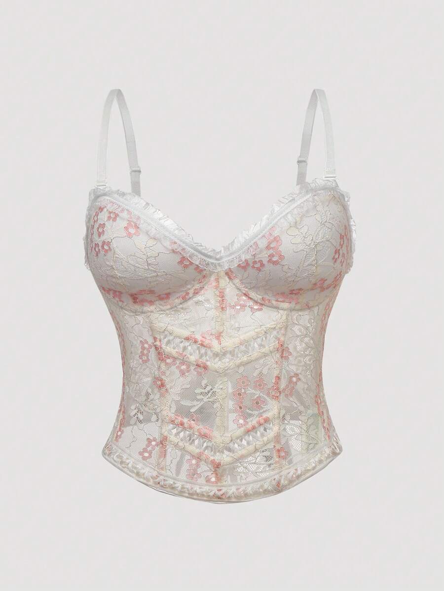 SHEIN Unity Women's Delicate Floral Lace Spaghetti Strap Camisole With Padded Cups - Multicolor - View 1