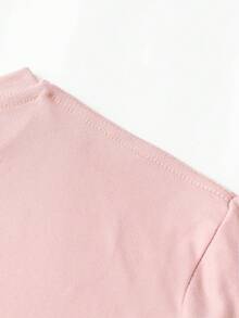 SHEIN LUNE Plus Checker & Letter Graphic Tee - Hồng - Xem 3