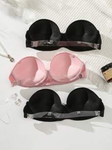 3pcs Smooth Strapless Bra With Underwire, Romantic And Sexy Style, Comes With Invisible Shoulder Straps For Multiway Dressing - Multicolor - View 2