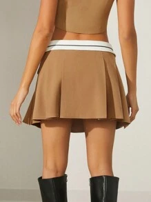 Hauture Falda sencilla para uso diario de mujer con bloques de color - Caqui - Ver 4
