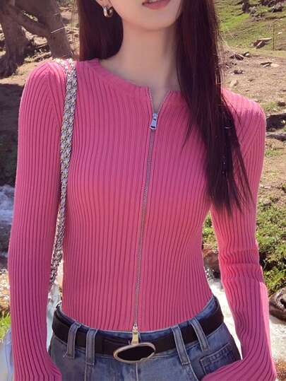 Cardigan Ribbed com Zíper