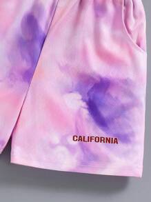 Young Girls Tie Dye Letter Graphic 2 In 1 Tee & Shorts - Pink - View 6