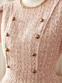 Elegant Double Breasted Color Block Splice 2 In 1 Dress For Tween Girls, Summer