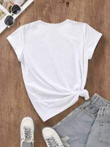 Teen Girl Butterfly & Letter Pattern Short Sleeve T-Shirt - White - View 2
