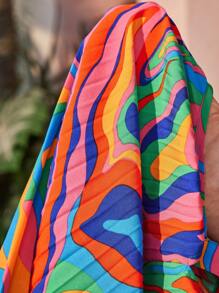 SHEIN SLAYR KIDS Young Girl's Vacation Spring/Summer Geometric Pattern Woven Pleated Halter Dress - Multicolor - View 8