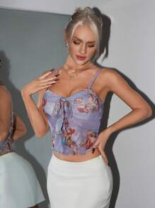 SHEIN ICON 女士夏季天使印花網狀背心Y2K上衣 - 彩色 - 查看 5