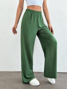 SHEIN Tall Lange Größe Hose mit elastischem Bund und geradem Bein - Grün - Übersicht 3