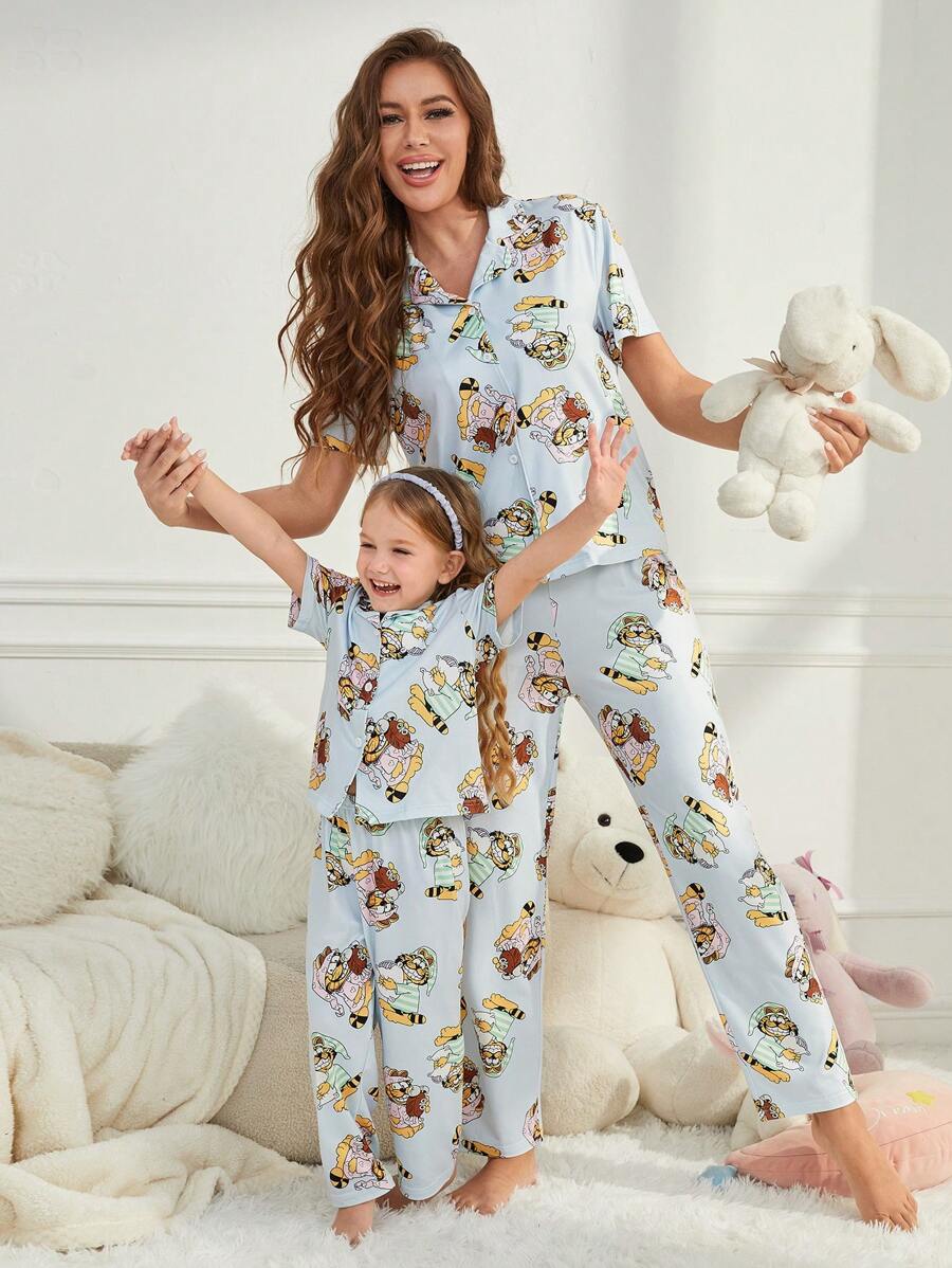 SHEIN 女士有趣的老虎印花短袖上衣和長褲家居服套裝