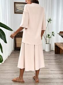 Calvaya Conjunto informal de dos piezas de estilo kimono japonés de lino para primavera/verano