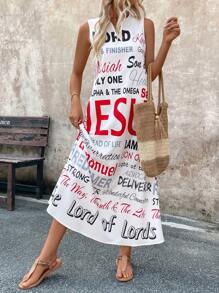 EMERY ROSE Women's Sleeveless Fashionable Summer Dress With Notched V-Neck And Printed Design Maxi Women Outfit - White - View 4