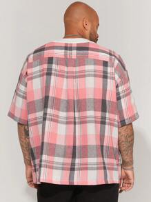 Manfinity VCAY Manfinity CozeMod Men's Plus Size Casual Loose Grid Drop Shoulder Short Sleeve Shirt, Suitable For Summer And Daily Wear - Pink - View 2