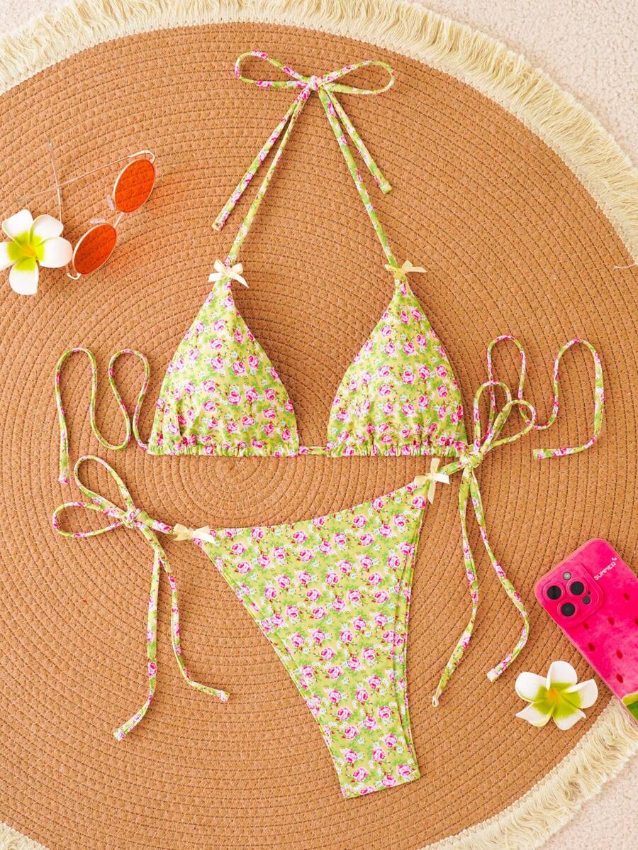 Swim Mod Women Bikini Set, Random Printed Design, Removable Padded Cups Summer Beach - Multicolor - View 1