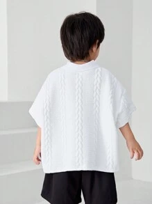 SHEIN 1 Stück Casaul Kleine Junge Polo Shirt In Akademie Stil. Einfach, Praktisch, All-match, Weich, Bequem, Locker, Struktur-stoff, Atmungsaktiv, Geeignet Für Frühling Und Sommer - Weiss - Übersicht 5