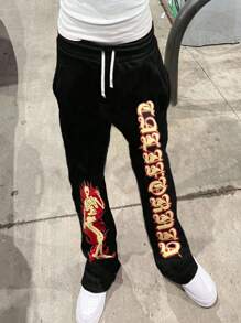 Manfinity Roghcode Men's Simple Printed Casual Sweatpants - Black - View 1