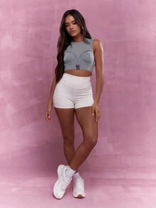 MISSGUIDED 徽标罗纹罩杯细节短款背心 - 灰色 - 查看 4