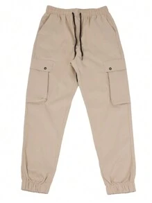 Manfinity Homme Men's Casual Solid Color Drawstring Waist & Elastic Cuff Cargo Pants