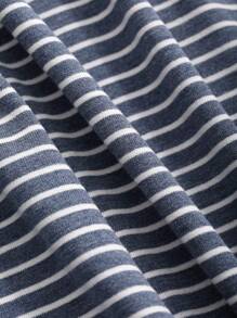 FRIFUL Áo thun ngắn tay sọc ngang cổ tròn trễ vai dành cho nữ, Xuân/Hè - Màu xanh lam - Xem 4