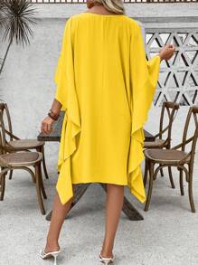 SHEIN LUNE Yellow Batwing Sleeve Round Neck Muslim Women Abaya Dress