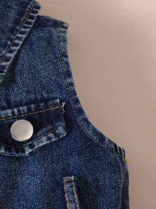 Baby Girl Simple Short Sleeve Top & Fashionable Denim Dress Set - Multicolor - View 5