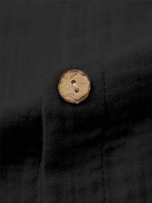 Men's Linen / Bohemian Style Long Sleeve Shirt, For Fall - Black - View 5