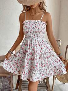 Breezaya Ditsy Floral Print Ruffle Hem Cami Dress - Pink - View 4