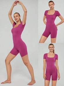 GLOWMODE 6" FeatherFit™ Tummy Control Square Neck U Back Jumpsuit Light Support Low Impact Yoga Studio Summer - Purple - View 8