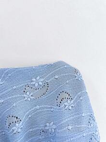 Calvaya Cộng với đầm thêu ren có lỗ gắn - Màu xanh lam - Xem 9