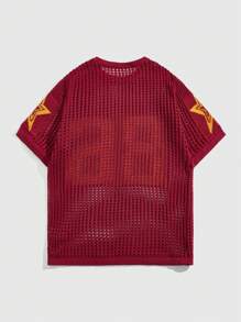 ROMWE MEN Prep Men's Jacquard Hollow-Out Short Sleeve Top - Red - View 2