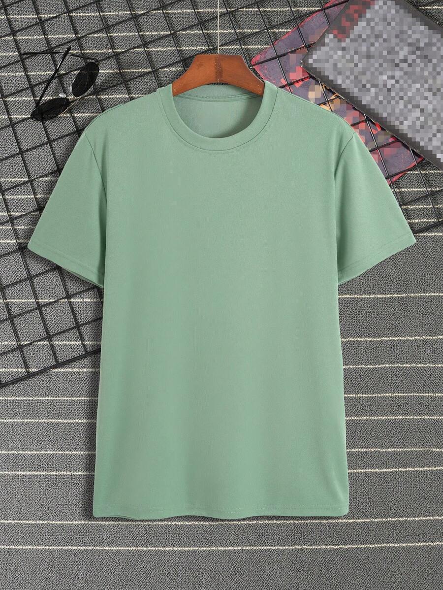 Men Solid Round Neck Tee - Mint Green - View 1