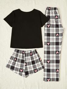 Bộ Pyjama in hình trái tim & kẻ sọc cho nữ - màu đen - Xem 2