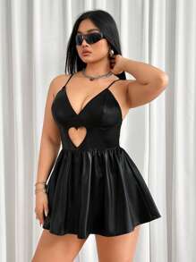 SHEIN ICON 修身款PU皮質鑲空鏤空款吊帶裙