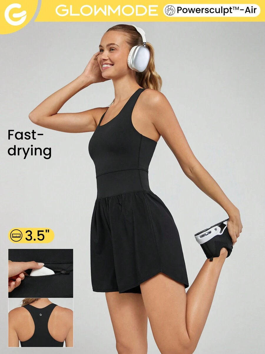 GLOWMODE Powersculpt™-Air VitalSwift Classic Racerback Jumpsuit With Built-In Underwear Medium Impact Running Workout Quick Dry Moisture Wicking Cool Feeling