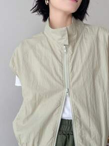 FRIFUL Women Solid Zip Up Batwing Sleeve Jacket - Khaki - View 5