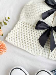 Soleia Vacation Style Strapless Woolen Top With Bowknot Decoration