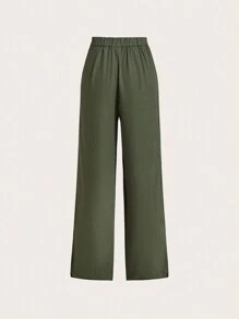 SHEIN Clasi Elegantes pantalones verde oliva con aberturas laterales rectos para mujer - Verde Oliva - Ver 2
