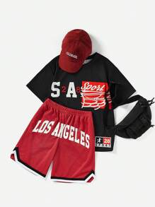 Kids Tween Boys' Casual Sports Print Round Neck Pullover Short Sleeve T-Shirt And Woven Belt Shorts Knit Two-Piece Set - Multicolor - View 7