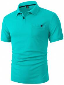 Manfinity Homme 男士夏季條紋短袖休閒 Polo 衫，適合通勤與正式場合 - 藍色 - 查看 6