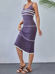 RueChic Striped Cover-Up Dress, For Summer Beach Vacation - Purple - View 6