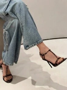 Women's Peep Toe Leopard Print Buckle Strap High Heel Sandals, Sexy 10cm Super High Heels, Spring/Summer - Brown - View 6