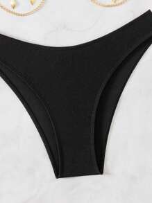 Swim SXY 夏季沙滩链装饰纯色性感两件套比基尼套装 - 黑色 - 查看 5