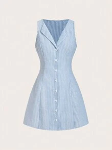 Sweetra Women's A-Line Textured Dress, Fashionable And Versatile - Blue and White - View 1