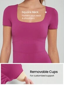 GLOWMODE 6" FeatherFit™ Tummy Control Square Neck U Back Jumpsuit Light Support Low Impact Yoga Studio Summer - Purple - View 4