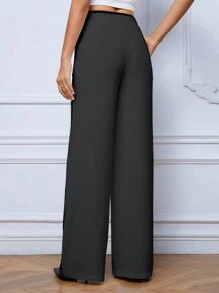SHEIN Tall Women's Casual & Commuting Contrast Trim Wide Leg Pants - Dark Grey - View 2
