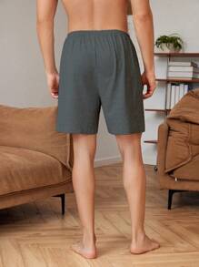 Manfinity Underwear&Sleepwear Basics Men Letter Graphic Sleep Shorts - Dark Grey - View 2