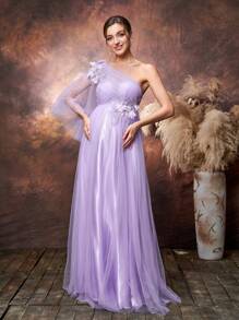 Faeriesty Dressalisa Mutterschafts-Kleid mit Blumen-Applikation, schräger Ausschnitt, Tüll, für Fotografie und Partys