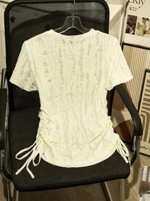 SHEIN Unity T-shirt noir pour femmes en dentelle avec cordon de serrage et étoile Penta en maille pour l'été - Jaune citron - Voir 2