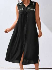 SHEIN LUNE Plus Size Sleeveless Beaded Dress - Black - View 6